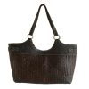 BG-031 Dark Brown Purin Plait Handbag With Floral Lining, Leather Trim. One of Many Beautiful Accessories from Adesso Wholesale.