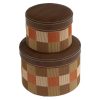 BO-236 Set of 2 Jute Check Round Boxes With Brown Leather Lids. One of Many Beautiful Luxurious Accessories from Adesso Wholesale.