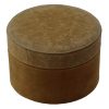 BO-244 Large Tan Whisky Colour Suede Round Box With Floral Print Lid. One of Many Beautiful Accessories from Adesso Wholesale.