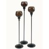 CA-276 Set Of Three Tall T-Lite Candleholders With Coffee Brown Tulip Shaped Glass. One of Many Beautiful Accessories from Adesso Wholesale.