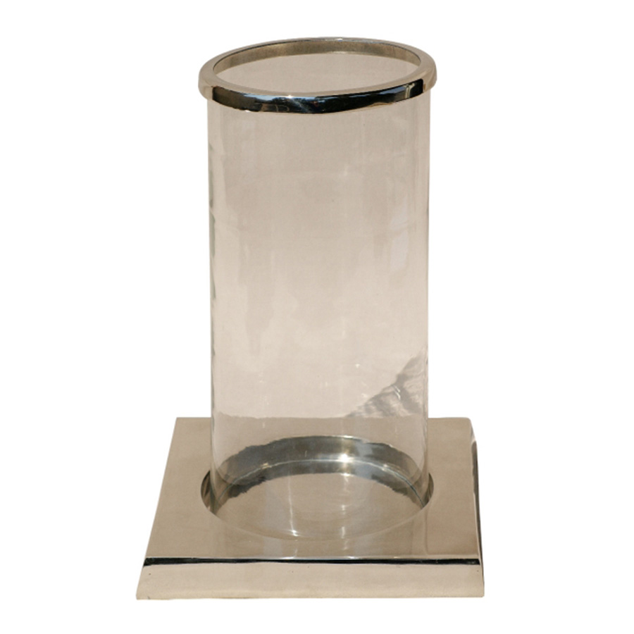 CA-292 Square Base Aluminium Hurricane In Nickel Plated Finish With Cylindrical Glass And Rim. One of Many Luxurious Accessories from Adesso Wholesale.