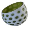 CA-306 Handmade Frosted White Glass Votive/Small Vase With Green Glass Exposed Circles and Sloping Cut Neck. One of Many Accessories from Adesso Wholesale.