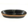 CE-039 Black Terracotta Oval Platter With Two Sections And Stained Bamboo Trim. One of Many Beautiful Handcrafted Accessories from Adesso Wholesale.