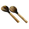 CU-077 Horn Salad Server Set - Dark Round Head And Antique Bone Handles With Spiral Groove. One of Many Luxurious Accessories from Adesso Wholesale.