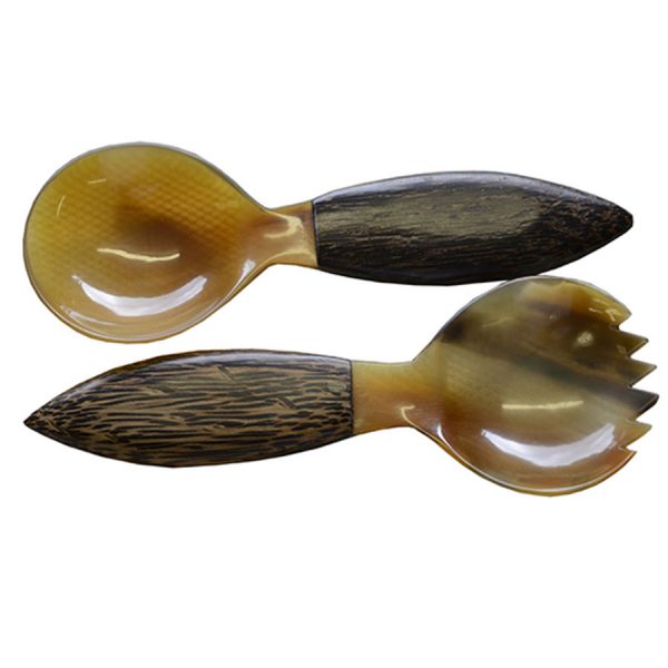 CU-187 Short Horn Salad Server Set With Palm Wood Handles. One of Many Beautiful Handcrafted, Exclusive and Luxurious Accessories from Adesso Wholesale.