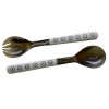 CU-231 Light And Dark Horn Salad Server Set With White Bone Handles And Circle Motif. One of Many Luxurious Accessories from Adesso Wholesale.