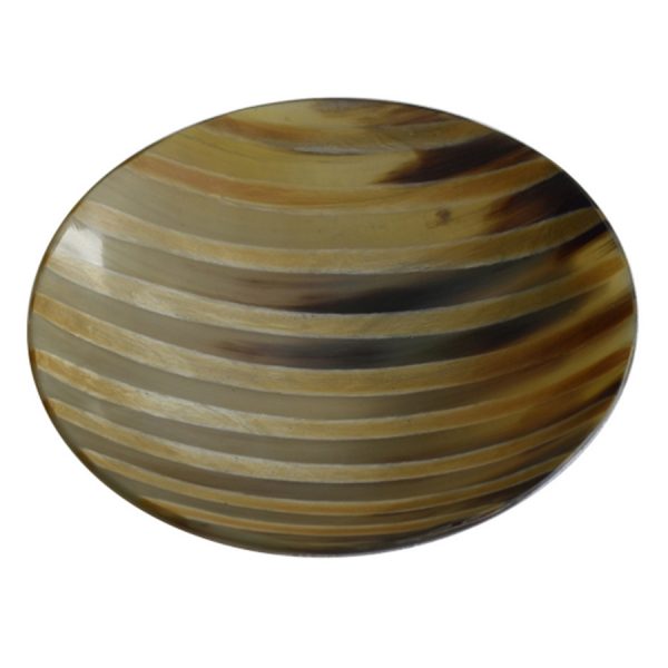 DB-243 Large Shallow Round Horn Dish With Burnished Stripe Design. One of Many Beautiful Handcrafted and Luxurious Accessories from Adesso Wholesale.