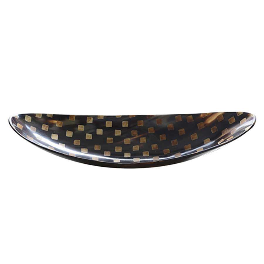 DB-559 Large Canoe Shape Horn Dish With Burnished Square Dots. One of Many Beautiful Handcrafted and Exclusive Accessories from Adesso Wholesale.