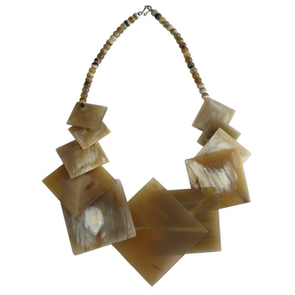 JE-013 Light Horn Necklace With Thin Light Horn Squares Of Various Sizes. One of Many Beautiful Handcrafted and Luxurious Accessories from Adesso Wholesale.