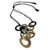 JE-026 Necklace With Light And Dark Horn Circles And Leather Cord. One of Many Beautiful Handcrafted and Luxurious Accessories from Adesso Wholesale.