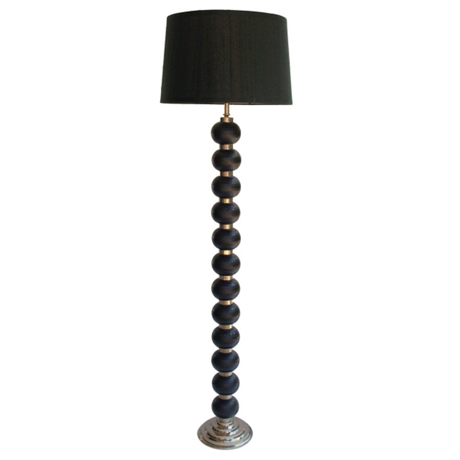 LA-157 Black Chiselled Glass Sphere Floor Lamp On Nickel Plated Round Base With Black Shade. One of Many Beautiful Handcrafted Accessories from Adesso Wholesale.