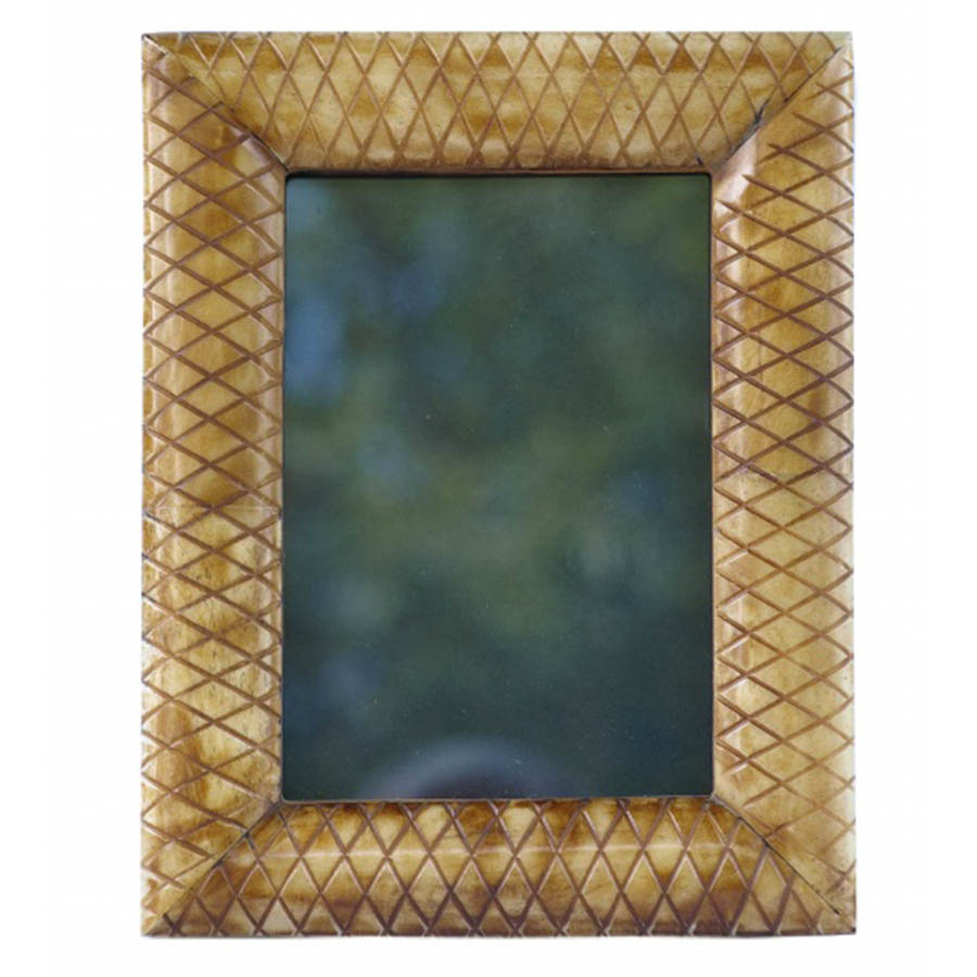 PF-427 Antiqued Bone Rectangular Photo Frame With Curved Edge And Criss Cross Grooves. One of Many Exclusive and Luxurious Accessories from Adesso Wholesale.