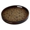 TR-119 Round Wooden Tray With Floral Motif Lining. One of Many Beautiful Handcrafted, Exclusive and Luxurious Accessories from Adesso Wholesale.