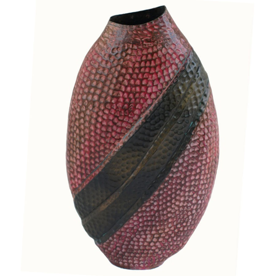 VS-322 Tall Indigo Finish Hammered Iron Vase With Dark Diagonal Stripe. One of Many Beautiful Handcrafted and Exclusive Accessories from Adesso Wholesale.