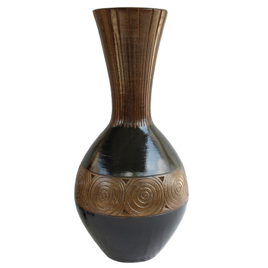 VS-451 Tall Flared Neck Vase With Fluted Top And Circle Motif. One of Many Beautiful Handcrafted, Exclusive and Luxurious Accessories from Adesso Wholesale.