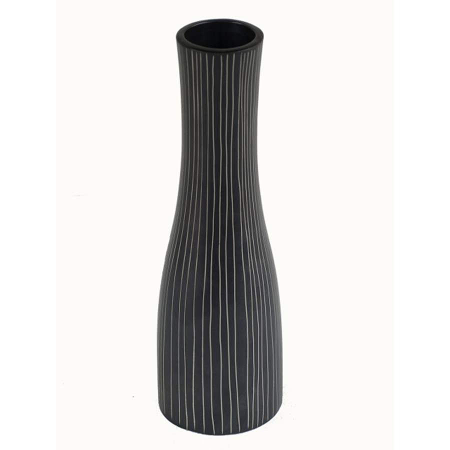 VS-461 Black Ceramic Vase With Fine White Vertical Stripes. One of Many Beautiful Handcrafted, Exclusive and Luxurious Accessories from Adesso Wholesale.